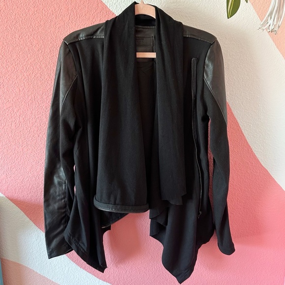 Blank NYC Drape Front Jacket Open Waterfall Faux Leather Knit Moto S - Picture 4 of 10